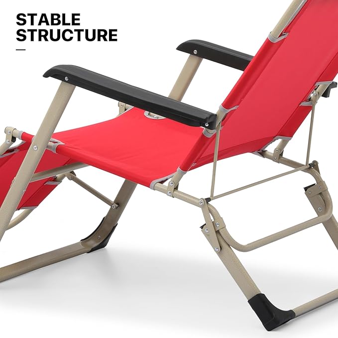 MoNiBloom 3-Position Folding Reclining Patio Chair Set of 2, Patio Lounger Folding Chairs with Adjustable Backrest and Headrest for Backyard Poolside Lawn, 330lbs Capacity