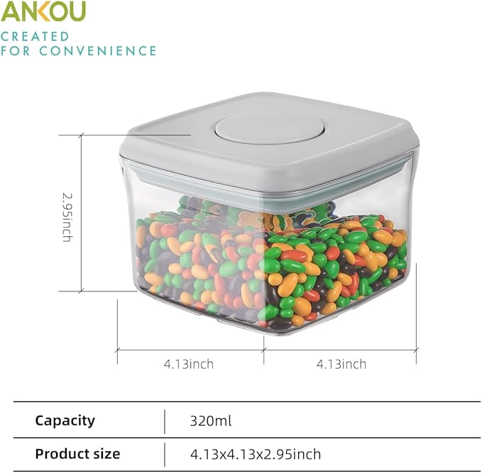 Ankou Airtight Food Storage Container - 0.32 QT （380ml Small Pop Up Food Containers With Lids, Bpa Free Stackable Container for Sugar Tea Candy- 8 Labels - Clear