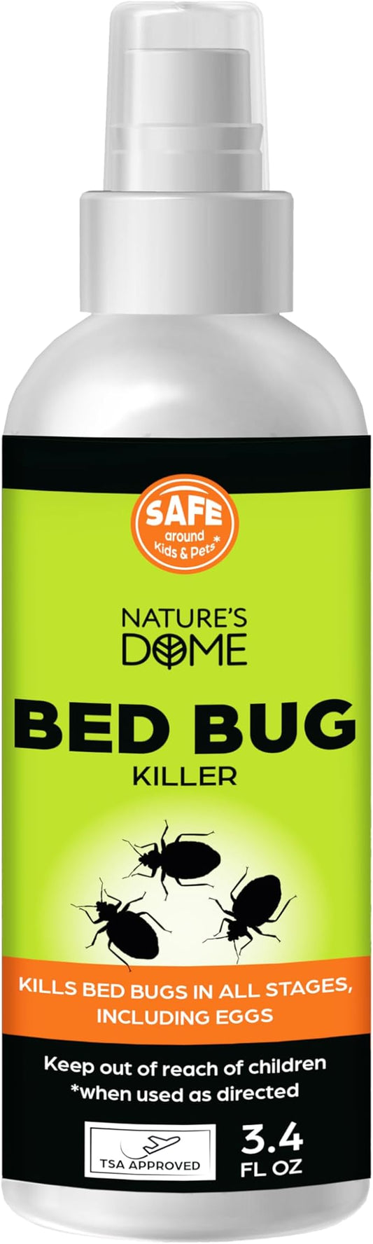 Nature's Dome Bed Bug Spray – 100% Kill Rate, Natural Bed Bug & Mite Killer, Destroys Eggs, Kills Resistant Strains, Long-Lasting Protection, Safe for Home Use (3.4 Fl Oz (Pack of 1))