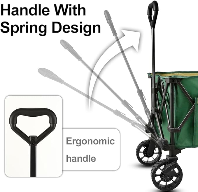 Whitsunday Folding Collapsible Utility Wagon, 400Lbs Heavy Duty Outdoor Park Beach Wagon with Table and Side Pocket for Garden Camping Sports Shopping Green