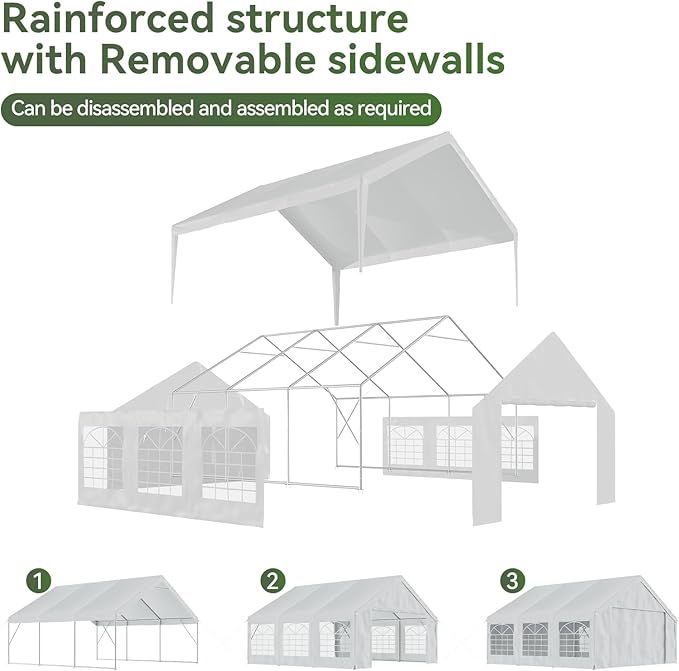 Aoxun 20x20 Party Tent Canopy for Weddings Waterproof Event Tent with Removable Sidewalls &Roll-up Door, Heavy-Duty Steel Frame for Outdoor Weddings, BBQ, Birthday Parties, & Camping,White