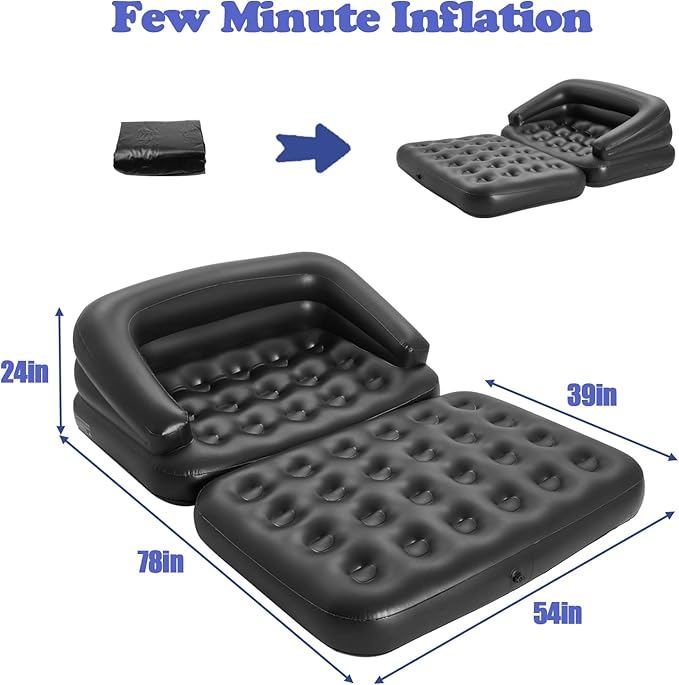 Inflatable Couch Air Sofa Bed, Blow Up Sofa for Camping Waterproof, Black