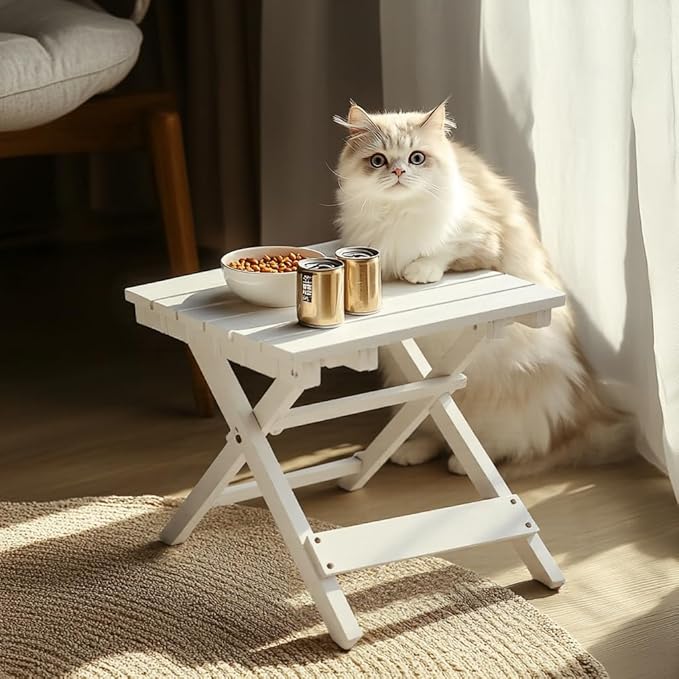 Outdoor Side Table, No Assembly Folding Wooden End Table for Outside or Indoor, Small Patio Tables for Camping, Pool, Bathroom, Backyard and Porch (White)