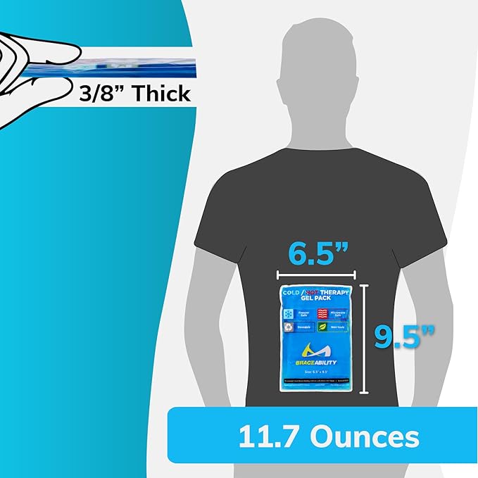 BraceAbility Medical Gel Hot Cold Pack - Reusable Soft Flexible Ice Pack for Hip, Shoulder, Knee, Back - Comfort Cold Compress for Injuries, Swelling, Bruises, Surgery, Kids, Adults (6.5" x 9.5")