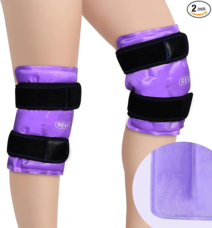 REVIX Reusable Knee Ice Pack Wrap for Post-Workout Recovery, Gel Ice Pack Knee with Cold Compression Therapy, Soft Plush Cover and Hands-Free Application, A Set of Two