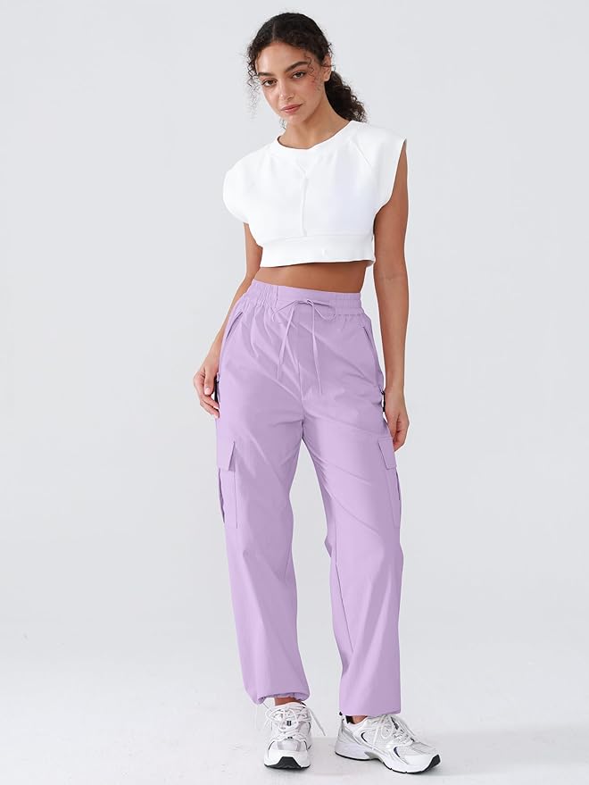 Hiking Pants Women Lightweight Cargo Pants Quick Dry Water Resistant Outdoor Travel Pants with Zipper Pockets