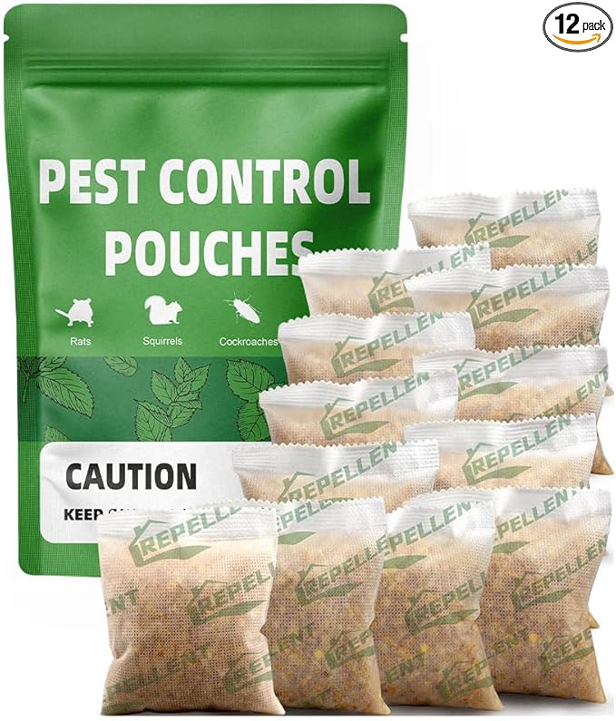 Pest Control, Mouse Repellent Pouches, Rodent Repellent, Mice Repellant Indoor, Peppermint Mice to Repel Spider, Ant, Roach & Mosquito, Rat Repellant Outdoor, Keep Mouse Out of Camper-12P