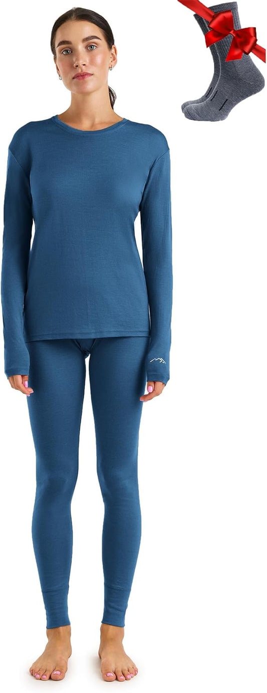 Merino.tech Merino Wool Base Layer Women Set - Heavyweight, Lite, Midweight Merino Thermal Underwear For Women Top, Bottom