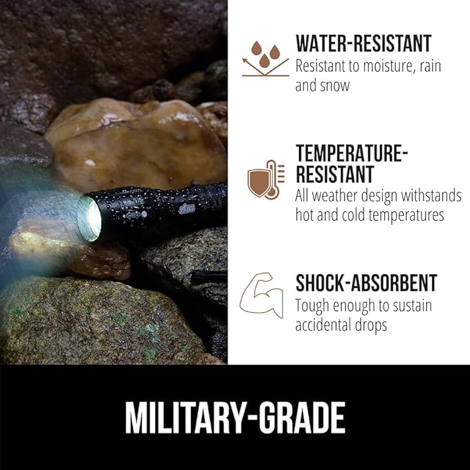 GORILLA GRIP Powerful LED Tactical Flashlight, 750 FT High Lumens 5 Adjustable Modes, Water Resistant, Ultra Bright Zoom Flashlights, Small Mini Flash Light, Camping, Night Dog Walking, 2 Pack Black