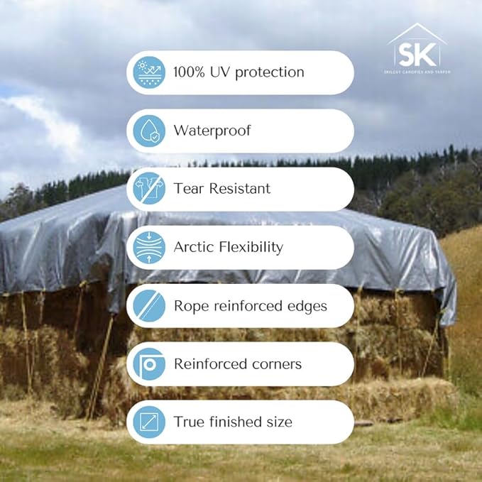 16 Mil Extra Heavy Duty Poly Tarp - Waterproof Tarp with True Size, UV Protection, Tear Resistance, Arctic Flexibility & Reinforced Corners