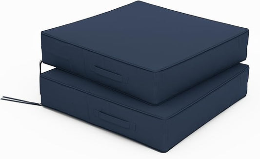 Patio Chair Cushions 24 X 24 X 5 Inch Waterproof Outdoor Seat Cushions for Patio Furniture, Outdoor Sofa Couch Pads with Ties & Handle, Set of 2, Navy Blue