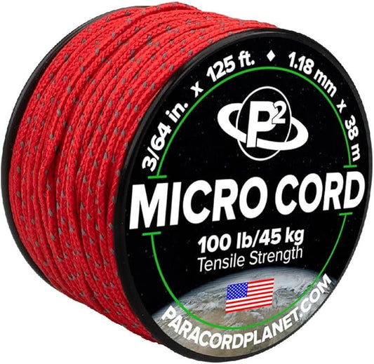 Paracord Planet Micro Paracord – Thin Braided Cord for Crafting, Fishing, and DIY Projects in 125 ft Spools – Reflective Imperial Red