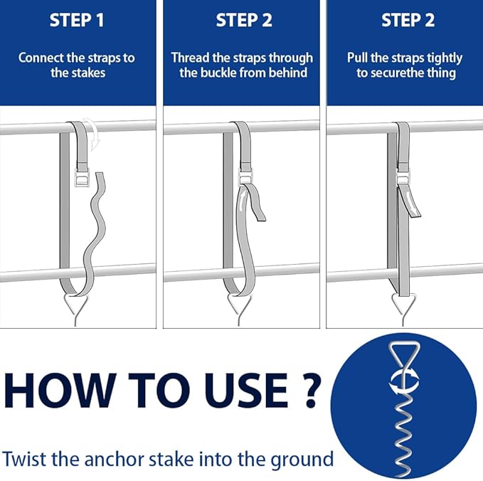 Trampoline Stakes Tent Garden Stake Heavy Duty Trampoline Parts Tent Canopies, Carports,Swing Sets Stake Corkscrew Shape Steel Stakes Anchor Kit,Bonus 4/6 Strong Belt
