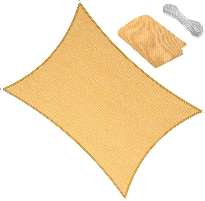 12' x 21' Yellow Outdoor Sun Shade Sail Canopy ??UV Resistant Permeable Awning Fabric for Patio, Garden, Backyard, Pergola, Carport, Lawn Shelter Cover
