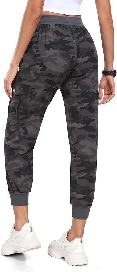 MoFiz Women's Outdoor Cargo Pants Lightweight Joggers Elastic Waist Athletic Hiking Sweatpants Casual Travel Pant with Pocket