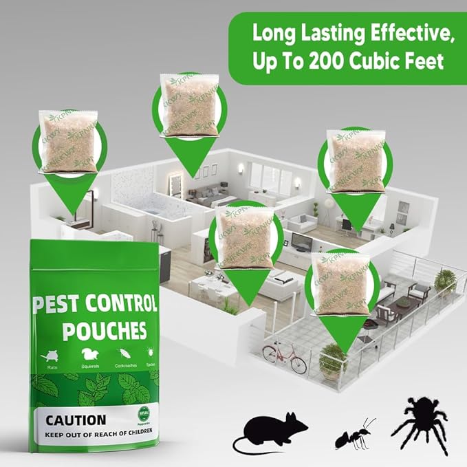 Pest Control, Mouse Repellent Pouches, Rodent Repellent, Mice Repellant Indoor, Peppermint Mice to Repel Spider, Ant, Roach & Mosquito, Rat Repellant Outdoor, Keep Mouse Out of Camper-12P