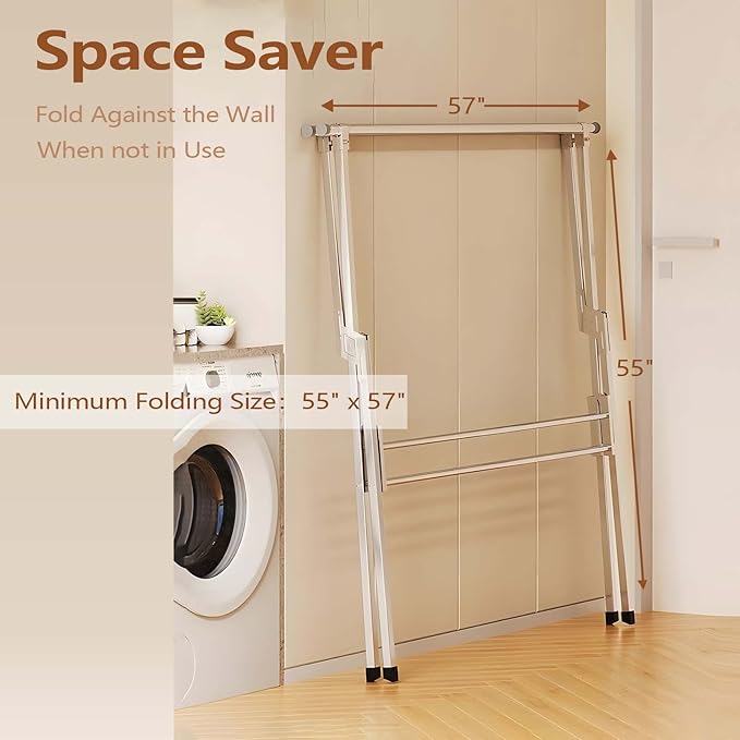 JAUREE Clothes Drying Rack 2 Tiers, Heavy Duty Drying Rack Clothing Folding Indoor Outdoor, Stainless Steel Laundry Drying Rack, Foldable Garment Rack with 20 Windproof Hooks (84 Inches)