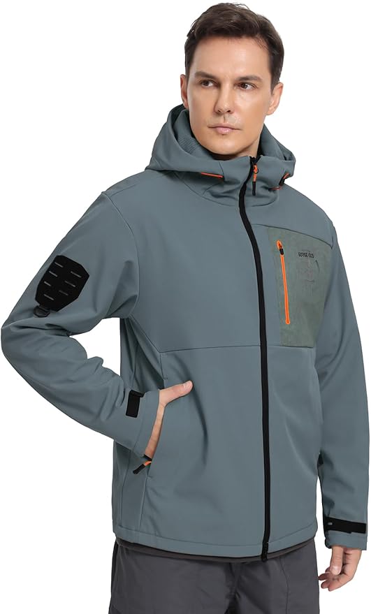 GEMYSE Men's Lightweight Rain Jacket Waterproof Raincoat Hooded Softshell Windbreaker for Outdoor Hiking Travel