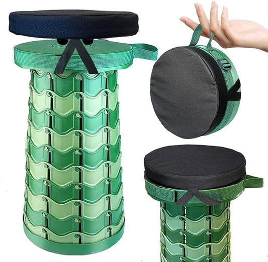 Portable Collapsible Stool Set - Sturdy Telescoping Stool + Thick Seat Cushion - Small Lightweight for Camping Travel Picnic Gardening (Round/Camouflage)