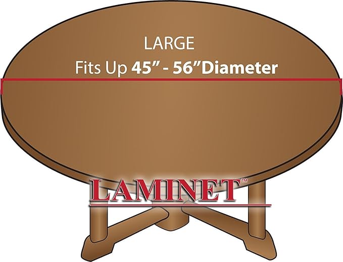 LAMINET Elastic Fitted Table Cover - All-Over Leaves - Large Round - Fits Tables up to 45-56” Diameter