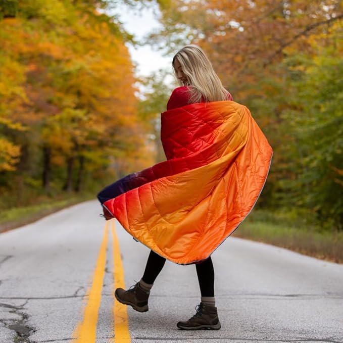 Rumpl Original Puffy Blanket - Warm, Water-Resistant Camping Blanket with 100% Recycled Synthetic Insulation, 52"x75", Original Puffy V1, Pyro Fade