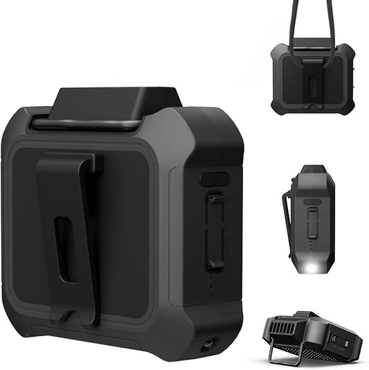 Portable Waist Fan, Personal Clip on Fan Rechargeable Hands-Free Hanging Neck/Desk Fans with 3-Speed Settings & LED Light, Small Wearable Cooling Belt Shirt Fans for Camping Travel Outdoors