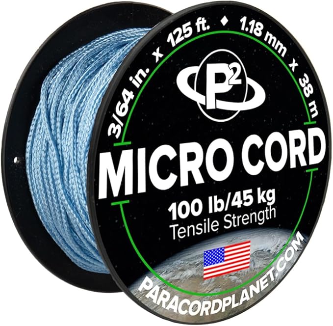 Paracord Planet Micro Paracord – Thin Braided Cord for Crafting, Fishing, and DIY Projects in 125 ft Spools – Light Blue