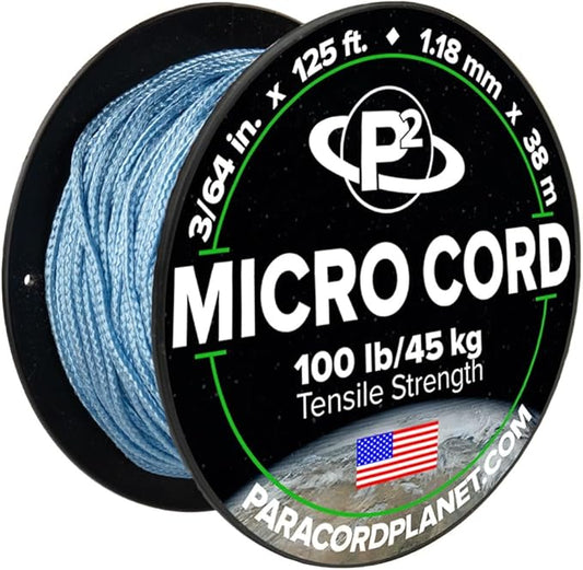 Paracord Planet Micro Paracord – Thin Braided Cord for Crafting, Fishing, and DIY Projects in 125 ft Spools – Light Blue