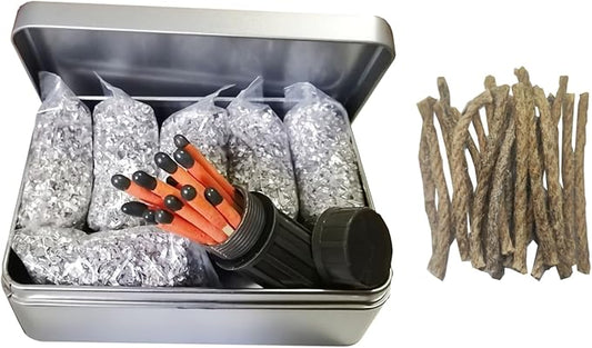 Fire Starter Kit – 6 Magnesium Shaving Packs + Waterproof Windproof Matches in Metal Tin – Emergency Fire Making Kit for Camping, Hiking, Survival, Prepping