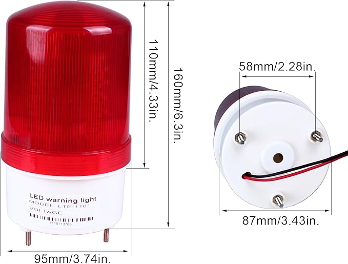 Industrial LED Rotating Strobe Beacon Warning Lights, Electrical Revolving Signal Lights for Emergency, 110v AC, Red, No Buzzer