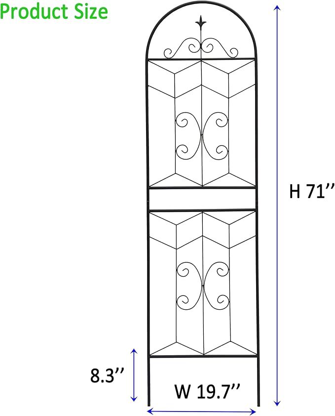 Metal Garden Trellis Rustproof Trellis for Climbing Plants Outdoor Flower Support (Black-4 Pack, 71"x19.7")