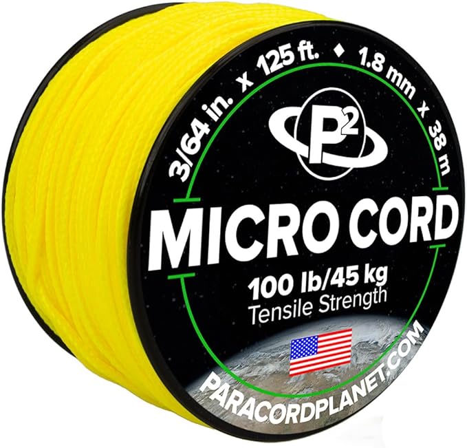 Paracord Planet Micro Paracord – Thin Braided Cord for Crafting, Fishing, and DIY Projects in 125 ft Spools – Neon Yellow