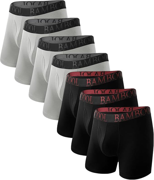 BAMBOO COOL Men's Underwear Boxer Briefs Fly with Built-in 3D Pouch Comfortable Cool Underwear for Men 4 Pack