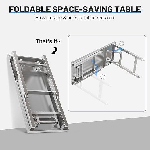 Folding Stainless Steel Table with Adjustable Table Corners and Lower Removable Shelf 20X45 Inches for Outdoor Camping, Maintenance Room, Storage, Kitchen (Without undershelf)
