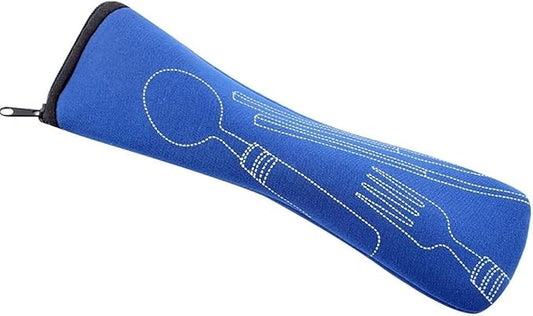 Blue Portable Tableware Bag Outdoor Travel Camping Cutlery Pouch Storage Bag Flatware Tableware Dinnerware Carrying Case for Knife, Fork, Spoon, Tea Spoon, Chopsticks, Bottle Opener, Straws