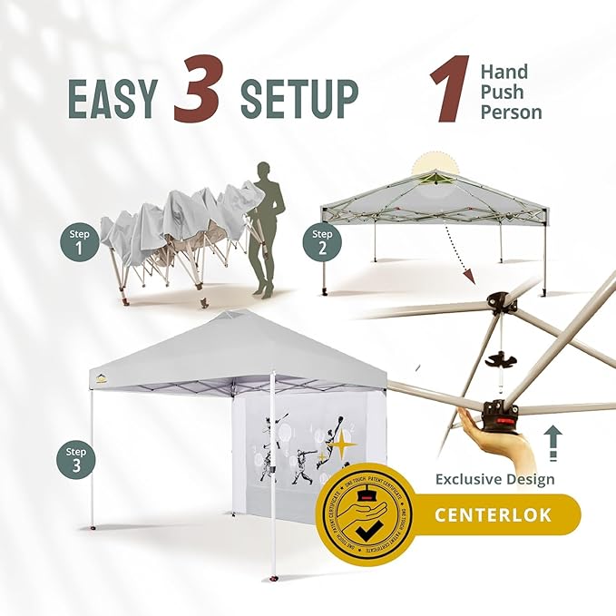 CROWN SHADES 10x10 Pop Up Canopy Tent with Game Netting - Beach Tent with One Push Setup - Outdoor Sun Shade for Events, Parties, Camping with STO-N-Go Cover Bag, Silver Coated Top, White