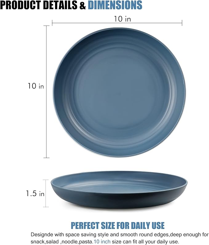 shopwithgreen Lightweight Plastic Plates - 4 Pack 10'' Unbreakable Dinner Plates, Dishwasher & Microwave Safe, BPA free, for Kids, Children, Toddler & Adult
