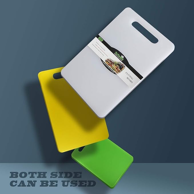 Fotouzy Plastic Utility Cutting Board with Handles, Food Safe PP Material, BPA Free, Dishwasher Safe, Thick Chopping Board, Large Size, Easy Grip Handle, for Kitchen (Almond)