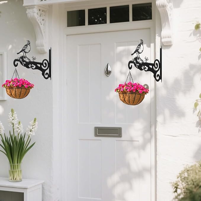 4-Pack Aesthetic Wall Plant Hanger Indoor and Outdoor ??10 Inch Metal Hanging Plant Bracket with Beautiful Bird Pattern ??Heavy Duty Plant Hooks for Hanging Plants, Bird Feeder, Wind Chime, Lantern