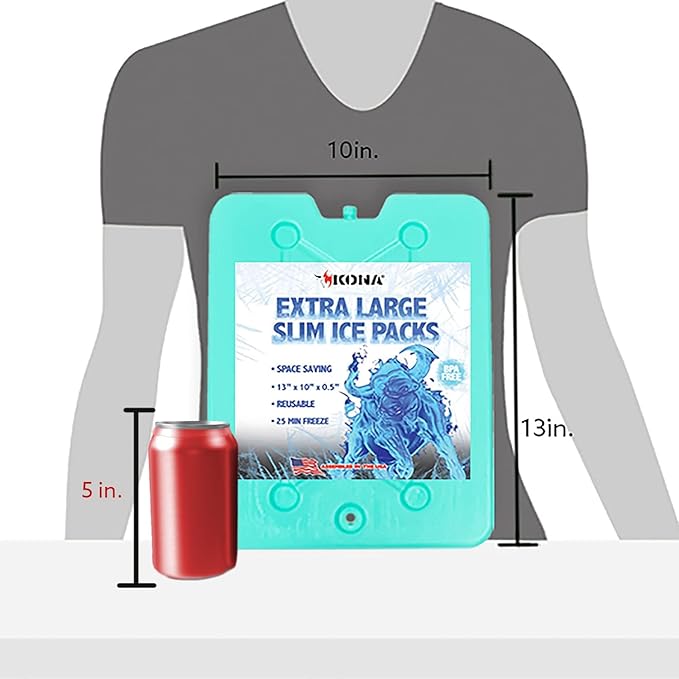 Kona XL Large Cooler Ice Pack - Reusable Long Lasting Dry Ice Packs, 10x13 Inch, 25 Min Freeze