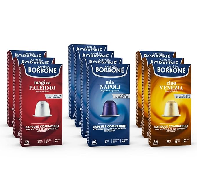 Caffè Borbone Aluminum Espresso Pods for Nespresso Coffee Machines, Intense, Smooth and Rich Italian Roast Coffee - Variety Pack - 100 Count (10 Packs of 10) - NOT compatible with Vertuo machines