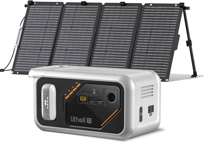 Litheli 218 Series Portable Solar Generator Power Station 216Wh With 200W AC Outlet, 0-95% in 50Min, Generator for Home Use Outdoor Emergency RV Van With 100W Solar Panel
