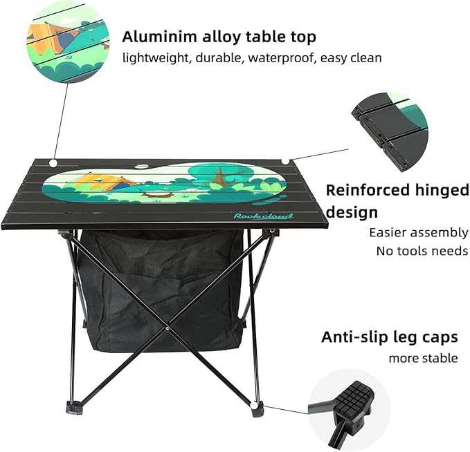 ROCK CLOUD Portable Camping Table Ultralight Aluminum Camp Table with Storage Bag Folding Beach Table for Camping Hiking Backpacking Outdoor Picnic, Size M