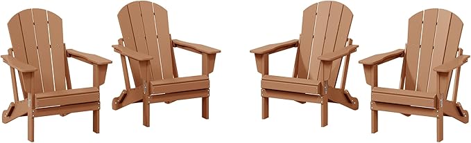 WestinTrends Malibu 4-Piece Set Outdoor Folding Poly Adirondack Chair, Teak