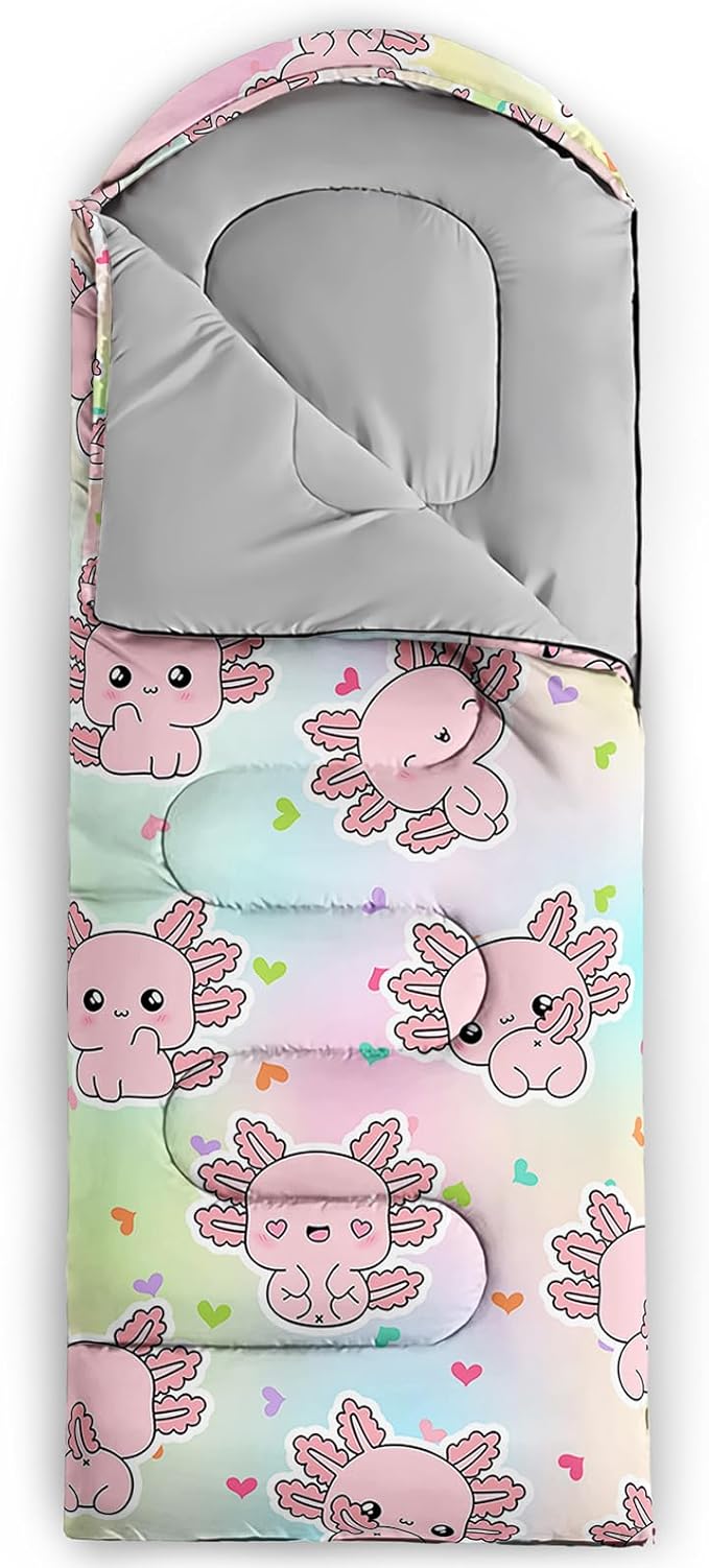 AILONEN Pink Lovely Rabbit Sleeping Bag for Girls Kids Adults,Warm and Cool Weather,Lightweight,Waterproof Backpacking,Cartoon Flowers Printed Bunny Sleeping Bag for Camping