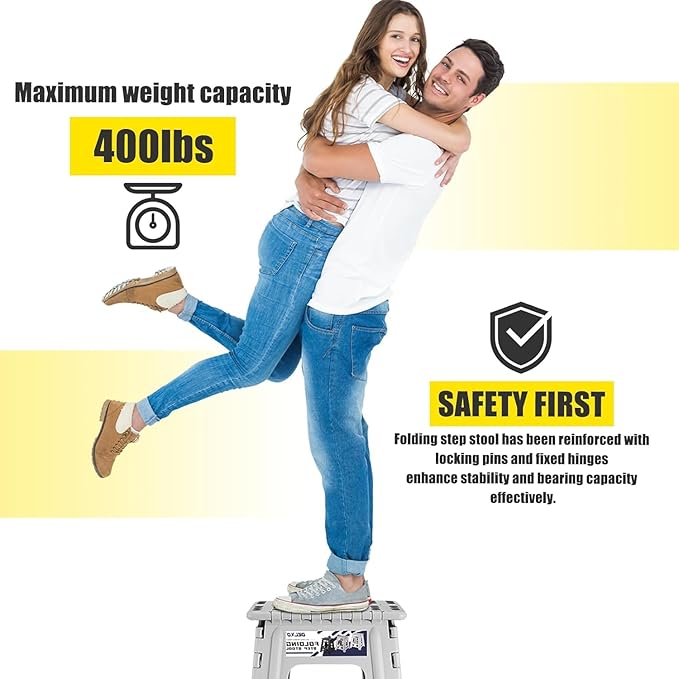 Delxo 16 Inch Folding Step Stool,Foldable Stool for Adults,Portable Collapsible Plastic Stepstool,Non Slip Folding Stools for Kitchen Bathroom Bedroom Up to 400LBS,(Grey 1PC)