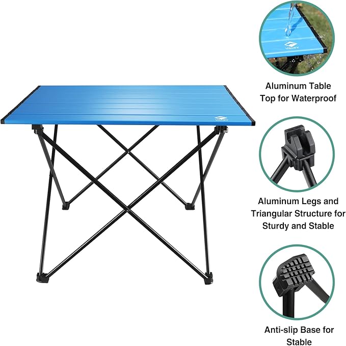 VILLEY Portable Camping Side Table, Ultralight Aluminum Folding Beach Table with Carry Bag for Outdoor Cooking, Picnic, Camp, Boat, Travel