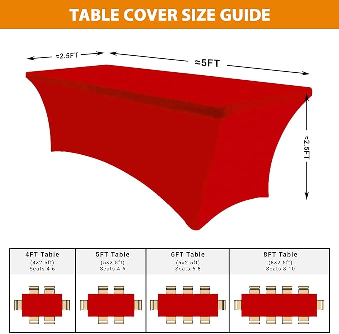 Eurmax USA Rectangular Fitted Spandex Table Covers 5ft Tablecloth Wedding Event Patio Table Decorations Stretch Table Cover for 5ft Folding Table(Red,2 Pack)