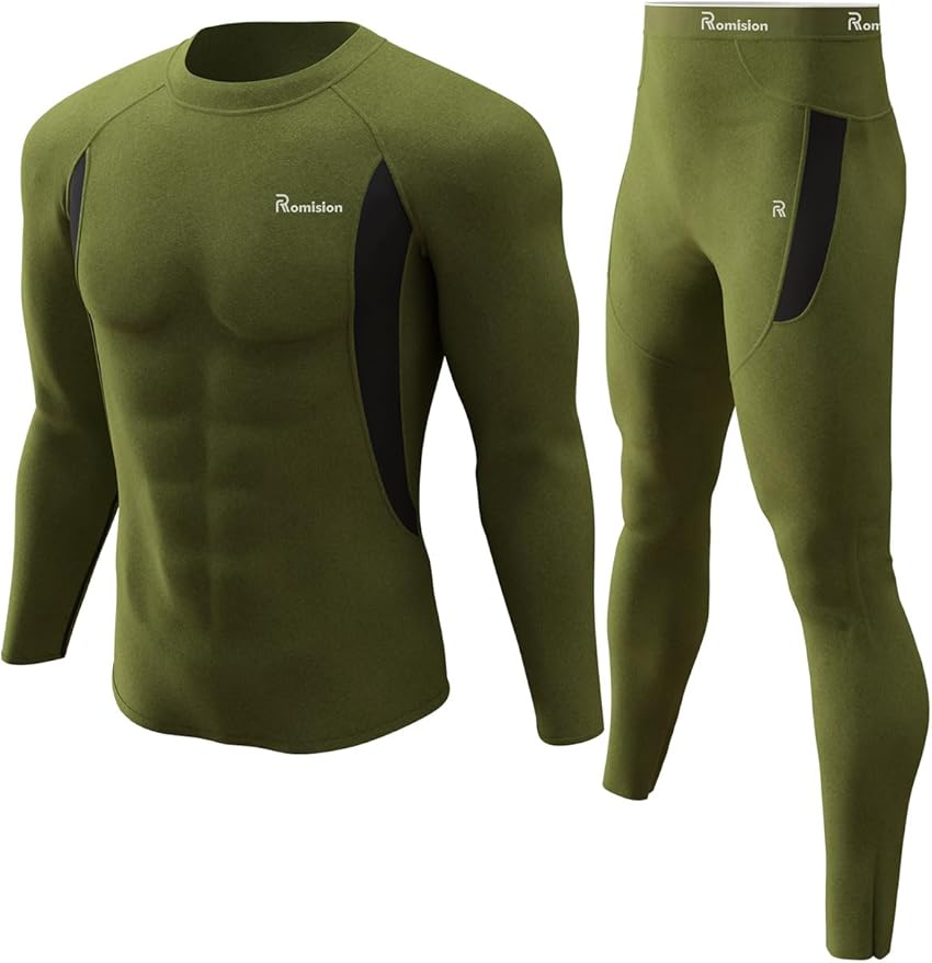 romision Thermal Underwear for Men Long Johns Fleece Lined Hunting Gear Bottom Top Set Base Layer for Cold Weather Gift