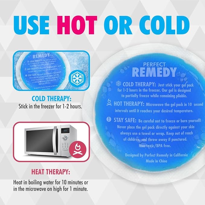 Perfect Remedy Round Gel Ice Pack, Hot & Cold Compress Reusable Injury Ice Pack Aid for Pain condition, Soothing Soft Gel for Soreness & Muscle Strain Support, Hot Water Bottle Alternative (5Pk, Blue)